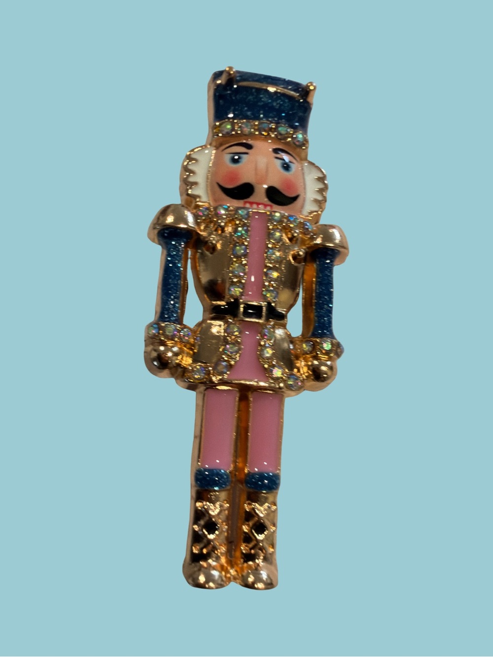 Sparkling Blue & Pink Nutcracker Figurine brooch